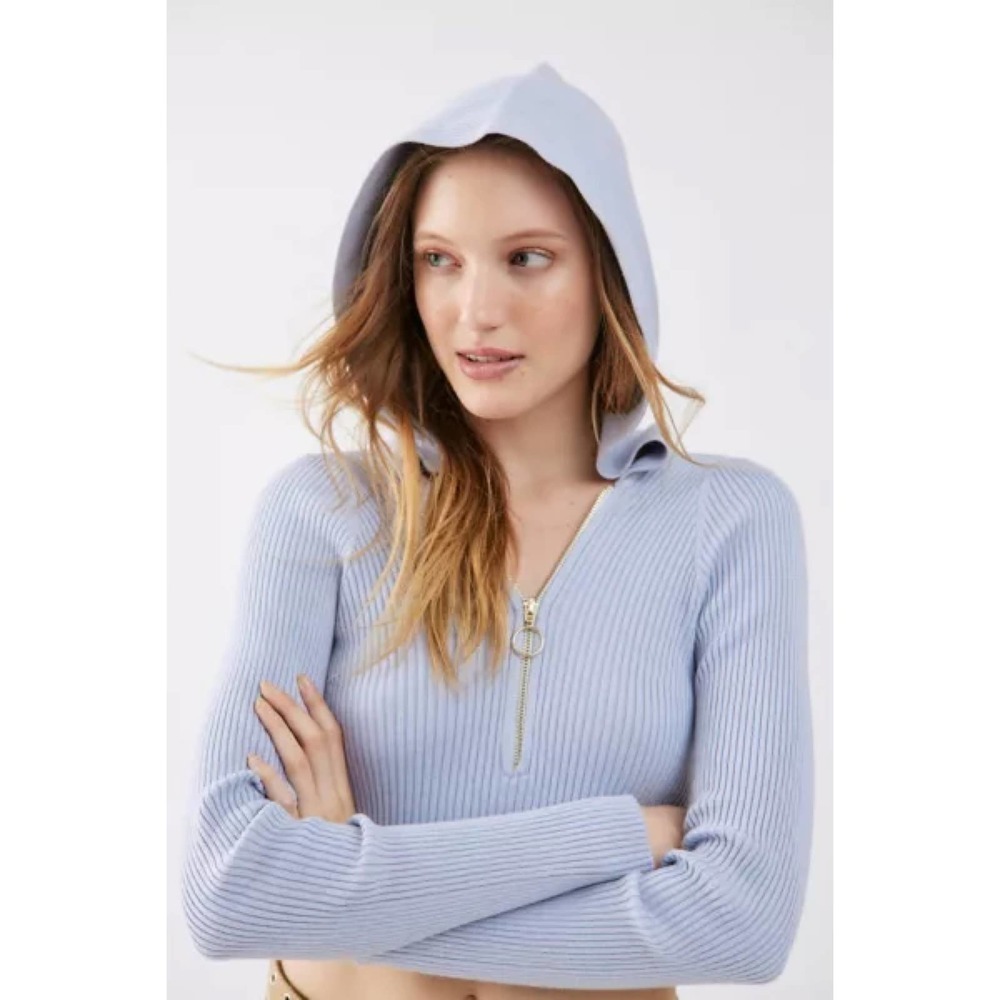 UO Talia Quarter-Zip Hooded Sweater in Slate Size M